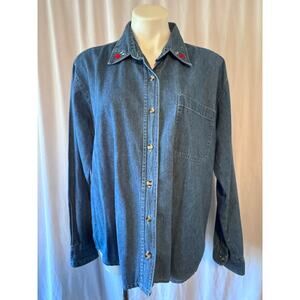 Peachy Plus Embroidered Denim Shirt - 1X